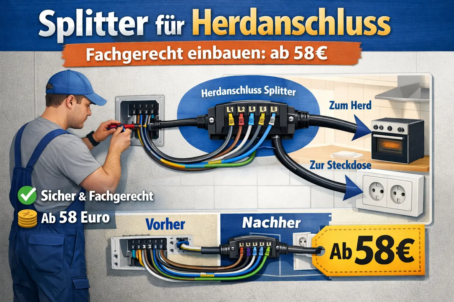 splitter für herdanschluss
