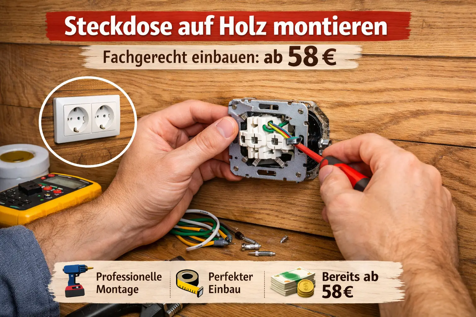 steckdose auf holz montieren
