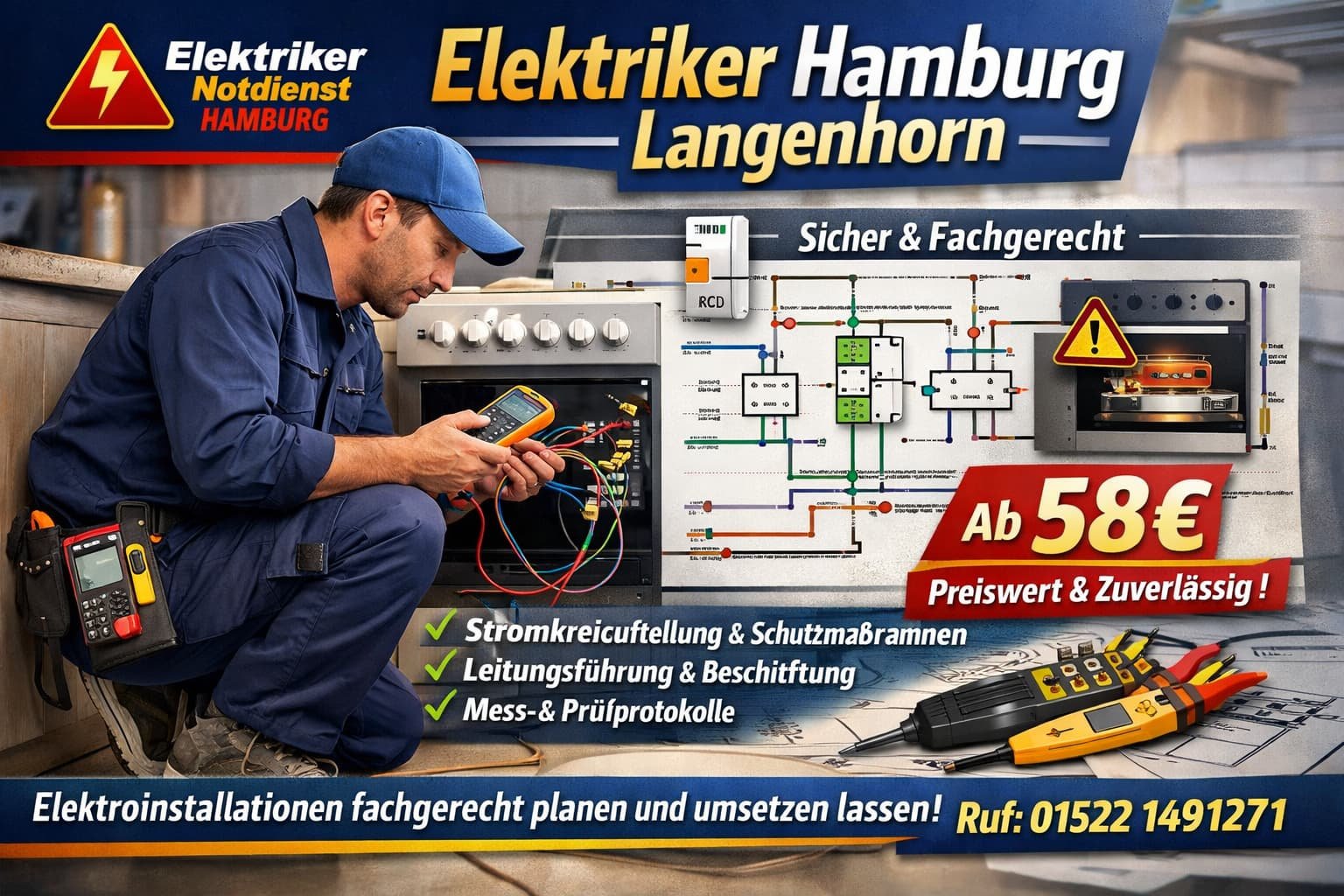 Eine gute Planung beginnt bei der Lastaufstellung und endet nicht beim Schaltplan. Wir klären, welche Stromkreise getrennt werden müssen, wie Leitungswege sinnvoll geführt werden und welche Reserven für spätere Erweiterungen erforderlich sind, damit Schutz und Funktion dauerhaft zusammenpassen.
Wenn ein herd anschließen ansteht, zeigt sich schnell, wie wichtig die technische Vorprüfung ist: Anschlusswert, Absicherung, Leiterquerschnitt und die tatsächliche Netzform müssen zueinander passen. Ohne diese Einordnung kann ein Gerät zwar „laufen“, aber thermische Überlast oder fehlerhafte Schutzwirkung bleiben unbemerkt.
Stromkreisaufteilung: Trennung nach Nutzung, Leistung und Sicherheitsanforderung.
Schutzmaßnahmen: RCD-Konzept, Potentialausgleich, Abschaltbedingungen.
Leitungsführung: Verlegezonen, mechanischer Schutz, nachvollziehbare Beschriftung.
Mess- und Prüfprotokolle: Grundlage für Betrieb und spätere Änderungen.
elektriker hamburg langenhorn