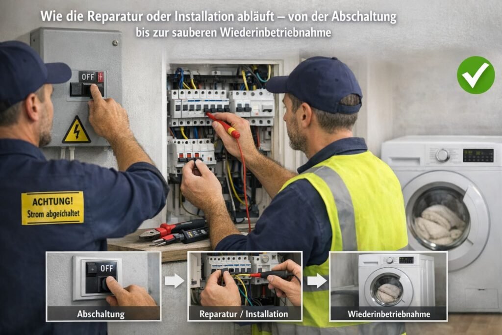 Elektriker bei Reparatur und Prüfung OK!
