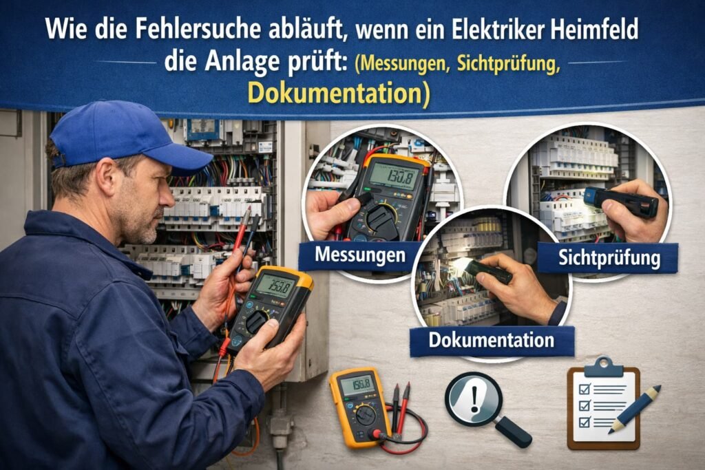 Elektriker prüft Anlage Messung Sicht ok