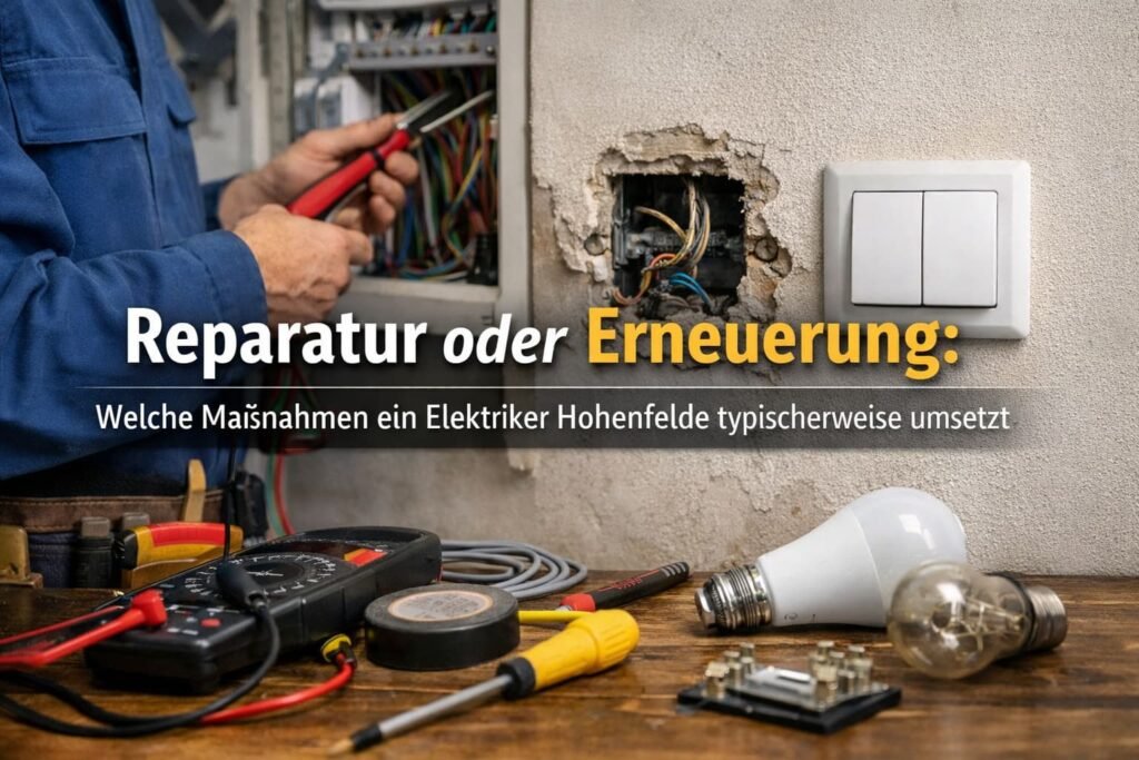 Elektriker repariert Verkabelung und prüft Schalter und Lampen heute