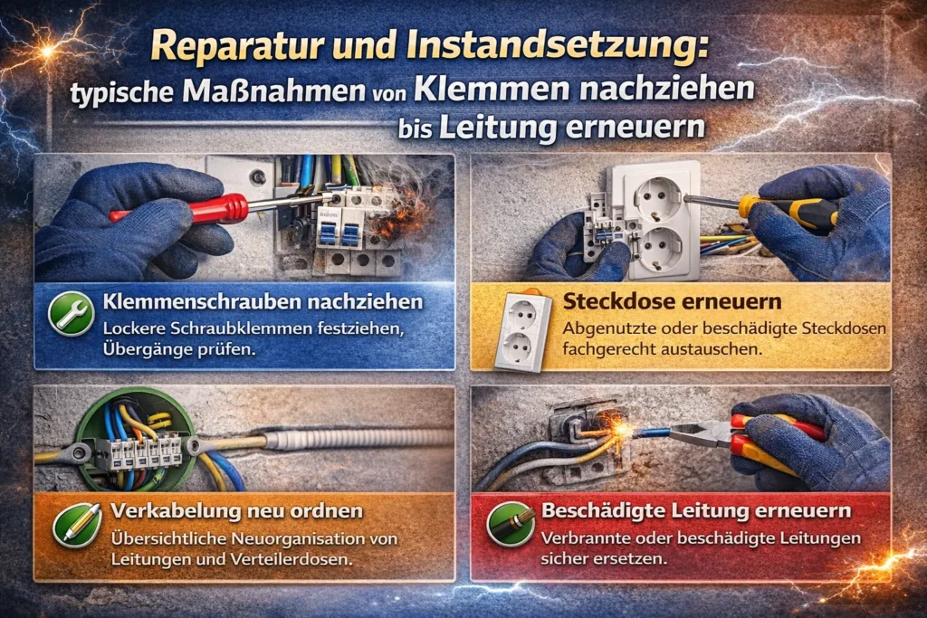 Reparatur und Instandsetzung: typische Maßnahmen von Klemmen nachziehen bis Leitung erneuern