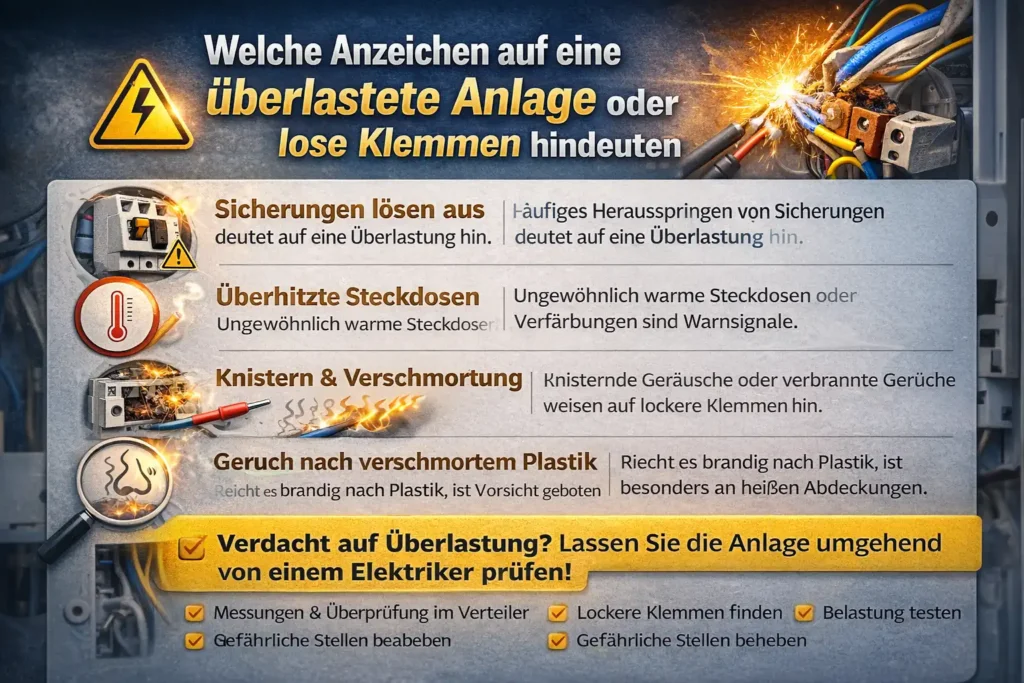 Welche Anzeichen auf eine überlastete Anlage oder lose Klemmen hindeuten