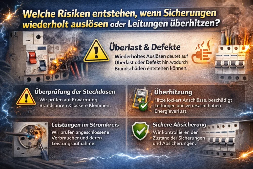 Welche Risiken entstehen, wenn Sicherungen wiederholt auslösen oder Leitungen überhitzen?
