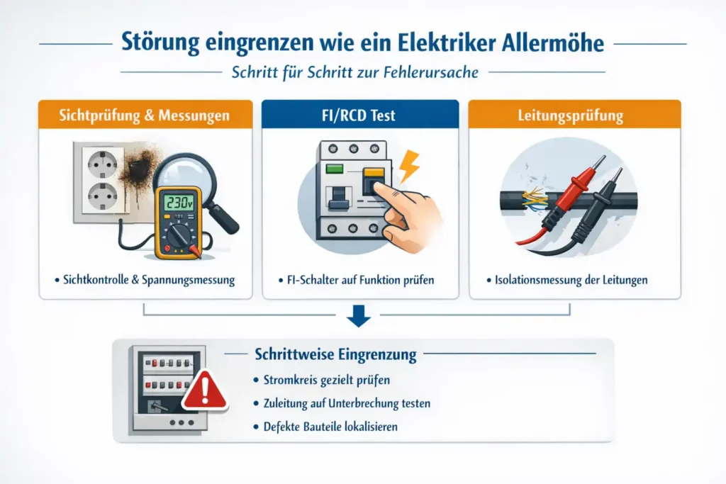 Wie ein elektriker allermöhe die Störung systematisch eingrenzt: Messungen, FI/RCD, Leitungsprüfung