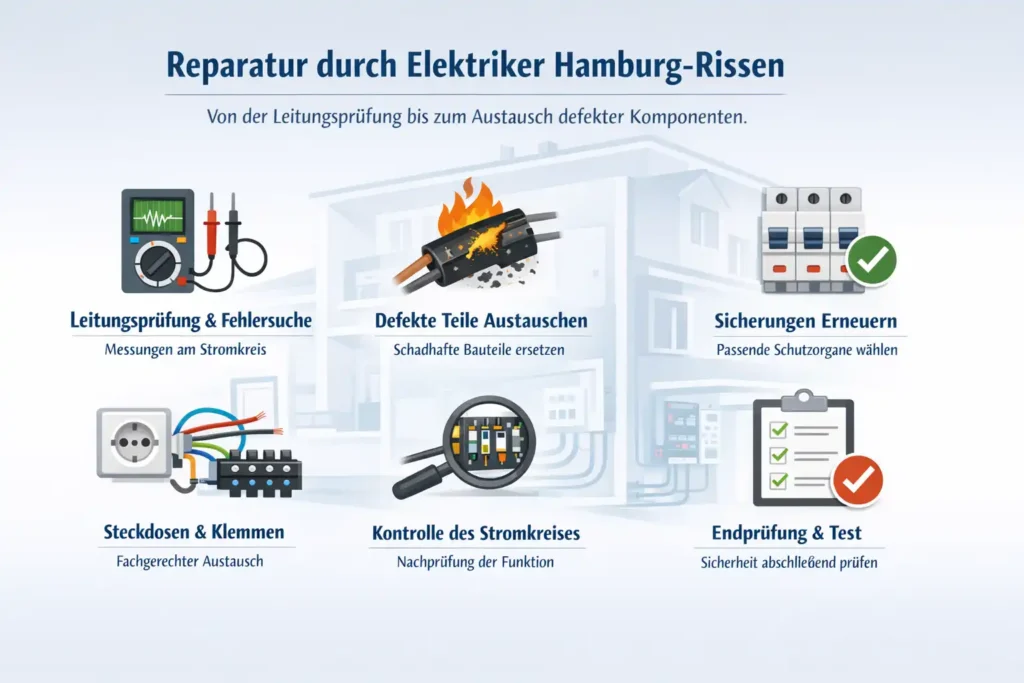 Wie ein elektriker hamburg rissen die Reparatur umsetzt – von der Leitungsprüfung bis zum Austausch defekter Komponenten
