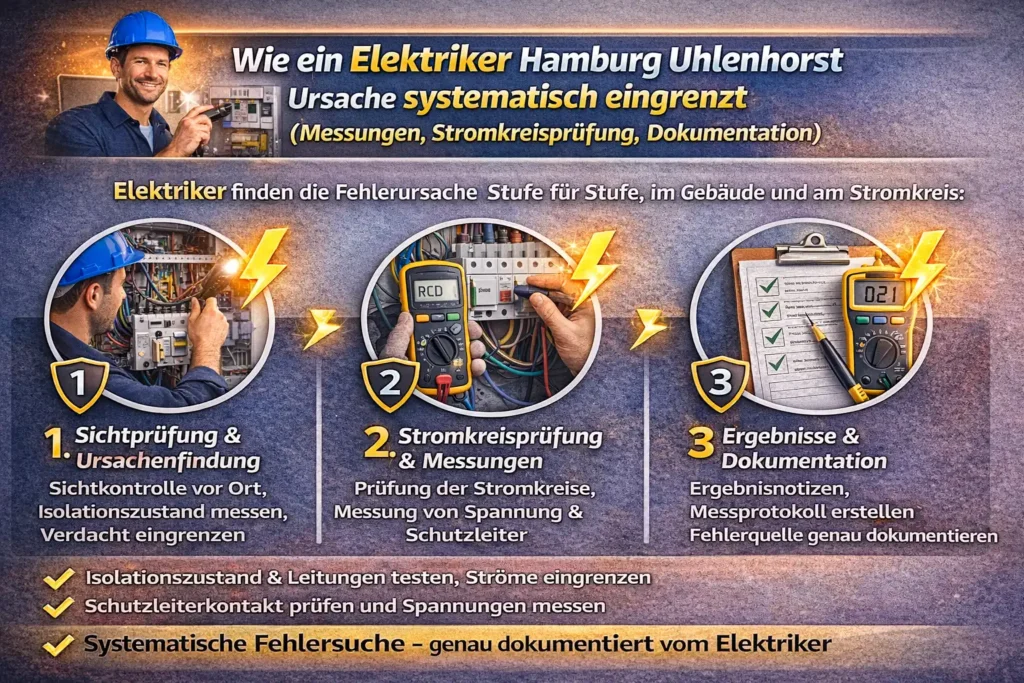Wie ein elektriker hamburg uhlenhorst die Ursache systematisch eingrenzt (Messungen, Stromkreisprüfung, Dokumentation)