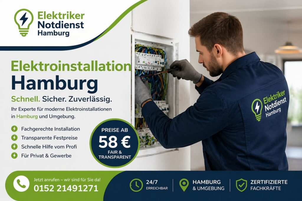 Elektriker behebt Elektroinstallation in Hamburg – schnell und zuverlässig.