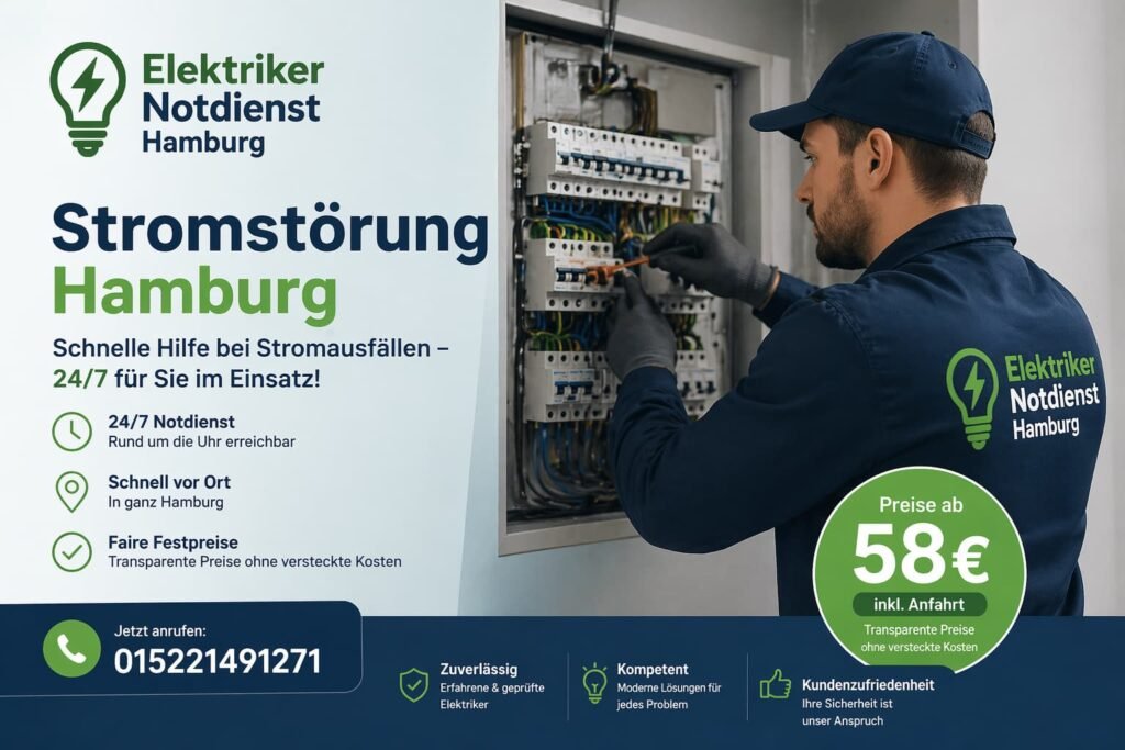 Ein professioneller Elektriker behebt schnell und zuverlässig ein elektrisches Problem – 24/7 Notdienst mit transparenten Preisen und sofortiger Hilfe vor Ort.