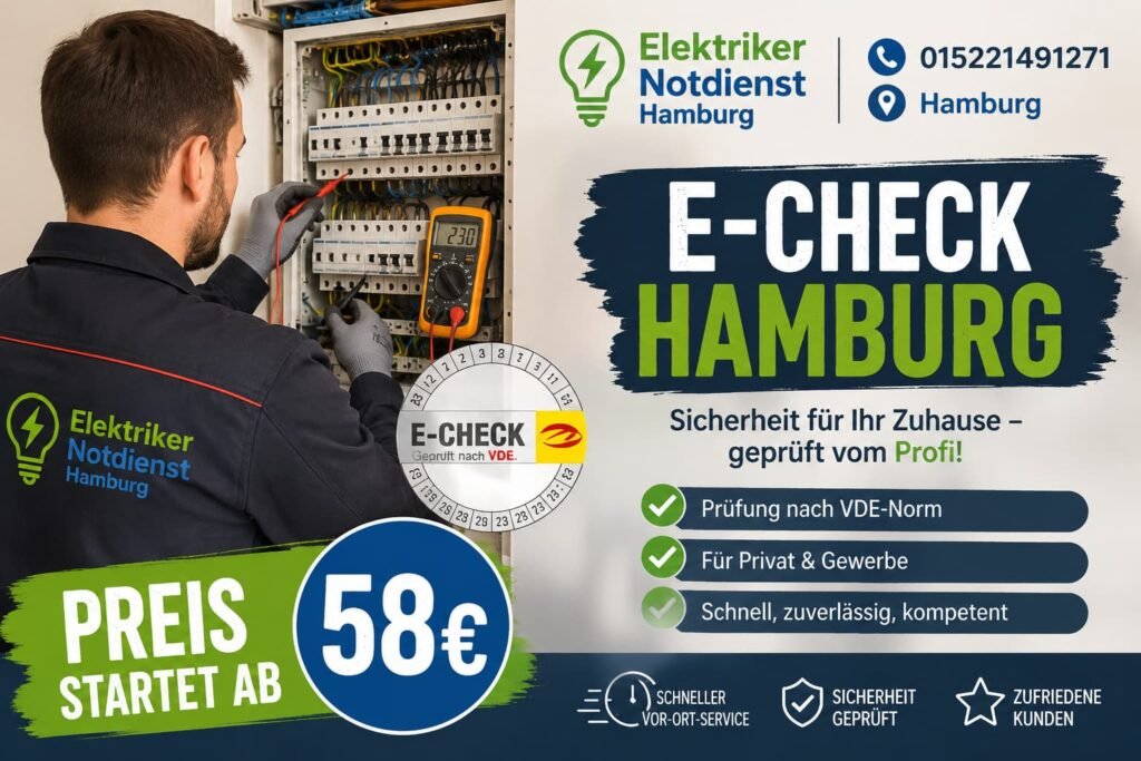 Elektriker bei der Sicherheitsprüfung eines Stromkastens in Hamburg mit 24h Notdienst Service.