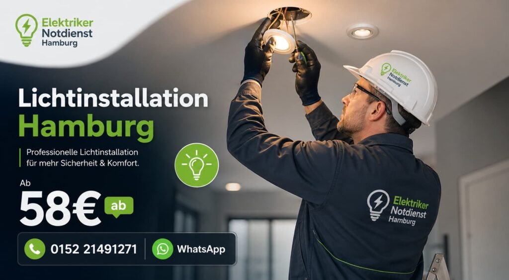 Elektriker bei der Montage einer modernen Deckenleuchte