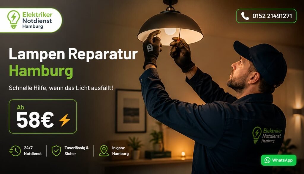 Elektriker bei der Reparatur einer defekten Deckenleuchte