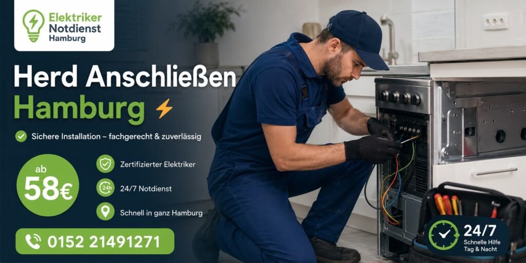 Elektriker bei der Installation eines Elektrogeräts in einer modernen Küche in Hamburg