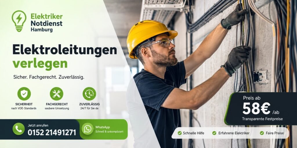 Fachkraft bei der Installation moderner Elektroanlagen in Hamburg