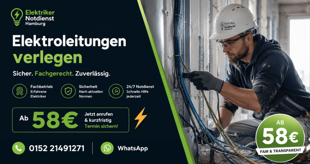 Elektriker bei der Arbeit an einer modernen Hausinstallation in Hamburg